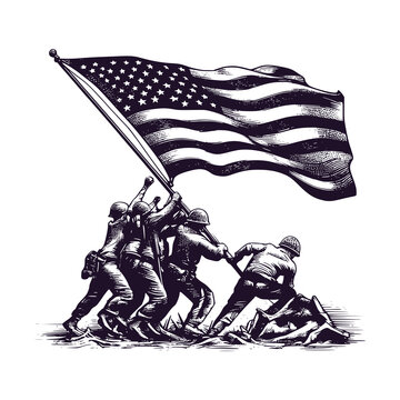 soldiers raising the American flag