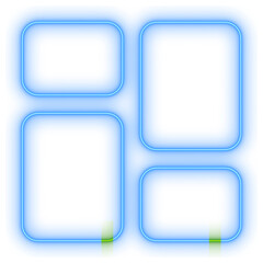 Luminous blue neon squares symbol for a futuristic application interface or web menu