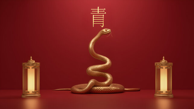 Elegant minimal red background featuring a clean stylized snake motif, perfect for Lunar New Year themes. - Powered by Adobe