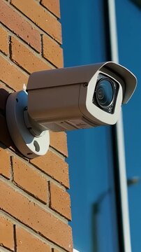 A security camera installed in a building continuously captures a single point (vertical video)