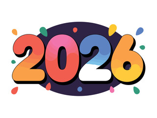 Vibrant 2026 text with colorful splashes celebrating the new year and future.