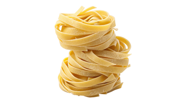 Stacked Nests of Uncooked Tagliatelle Pasta Isolated on Transparent Background