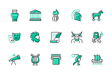 Ancient Greece - set of line design style icons