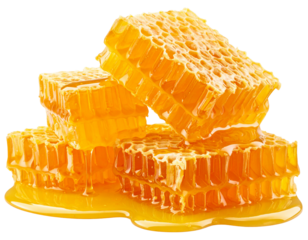 Floating Honeycomb Slice Cluster with Glossy Dripping Honey, Angled Perspective, Isolated PNG (2)
