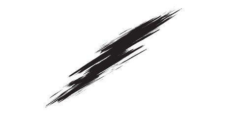 Diagonal Black Brushstroke with Textured Edges on White Background.
