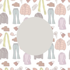 Winter fashion clothes things jacket scarf hat New Year fashion style women's fashion accessories sheepskin coat hand-drawn