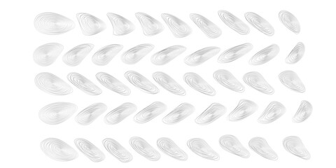 Set of textured white and gray abstract brush strokes arranged in a grid Artistic paint daubs with visible texture.