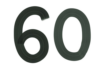 Number Sixty, 60 made with Plaster Rake Brush on transparent background, Digit, Black color, Dark-green color, isolated background, Illustration, Typography, Handmade, Set 0-100
