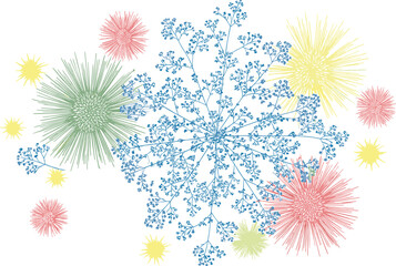 Abstract branching network, radial burst pattern, colorful fractal design, data visualization art, organic symmetry, dendritic structure, vector illustration