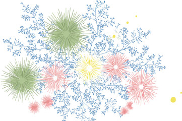 Botanical abstract artwork, radial burst pattern, colorful organic design, branching network structure, stylized flower symmetry, vector illustration, decorative texture