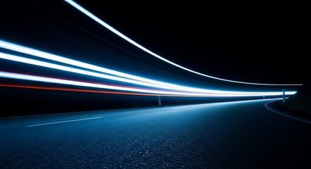 Dynamic Light Trails on a Dark Road at Night.