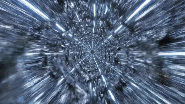 Continuous travel through a polished metallic tunnel structure rotating endlessly around the perspective point creating a smooth mechanical transition smooth mechanical transition, abstract, smooth