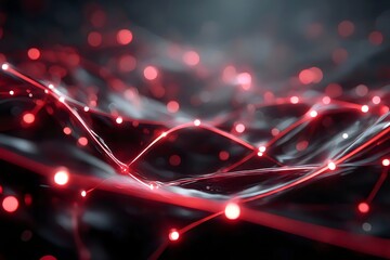 Abstract network connection structure red lines and dots connected representing data transmission and communication technology