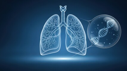 Transparent Human Lungs with DNA Strand Magnified View Dark Blue respiratory system