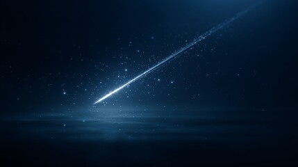 Deep midnight-blue backdrop with a blurred silver streak suggesting a falling star