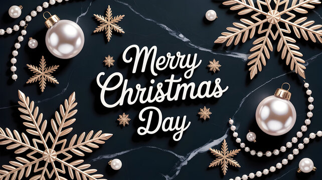 Merry christmas day greeting with elegant gold snowflake ornament decoration