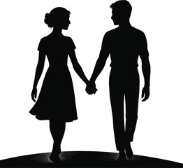 Silhouette of a man and woman standing together in a romantic pose