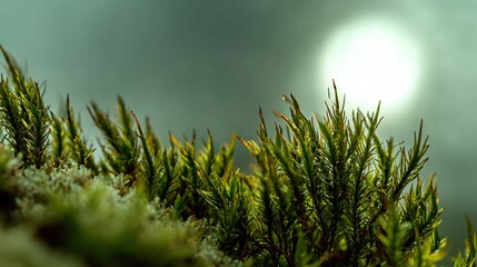 Muted moss-green with a soft ring of diffused light like a winter moon
