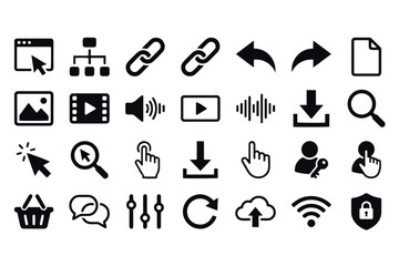 Globe & Web Icons set Simple Black and White Vector