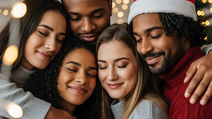 Warm hugs between friends and family members, emotional focus, natural light