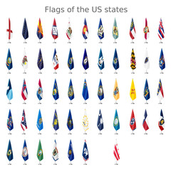 Set of flags of all US states on a flagpole for official meetings vector