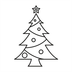 Christmas tree line icon, with a star on top, isolated vector illustration element with a star