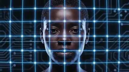 Facial recognition scan wireframe face data ai detection analysis. Suitable for technology, security, artificial intelligencerelated design projects and concept presentations. - Powered by Adobe