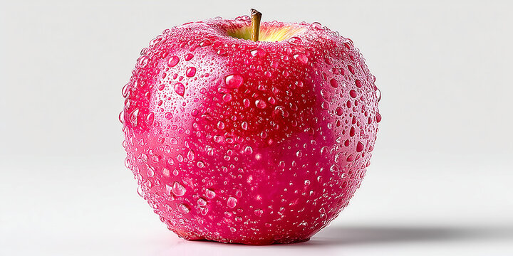 red apple, water droplets, vibrant color, glossy texture, fresh appearance, natural lighting, depth of field,
