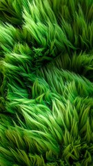 Close-up of lush, vibrant green faux fur texture