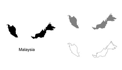Malaysia map set. Malaysia map vector. Malaysia map on silhouette, gray, and outline