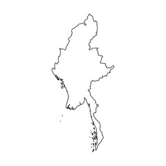 Myanmar outline map. Myanmar map vector. Myanmar map on white background