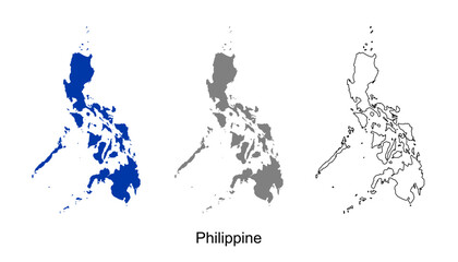 Philippine map set. Philippine map vector. Philippine map on blue silhouette, gray, and outline