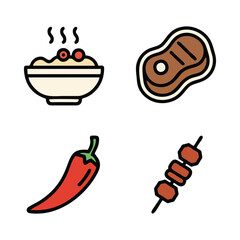 Food Icon Set: Hot Meal, Meat, Spice, and Skewer – Culinary Graphics