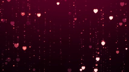 Purple glowing glitter hearts particles falling in soft shimmering motion on dark background. Romantic festive motion design for Valentines Day, wedding or love theme. 4K animation. - Powered by Adobe