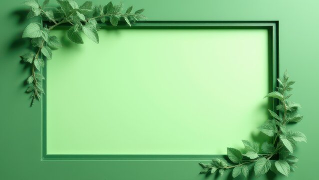 green frame background with simple clean design forming minimal decorative border and smooth color surface for creative layouts concept of graphic design branding