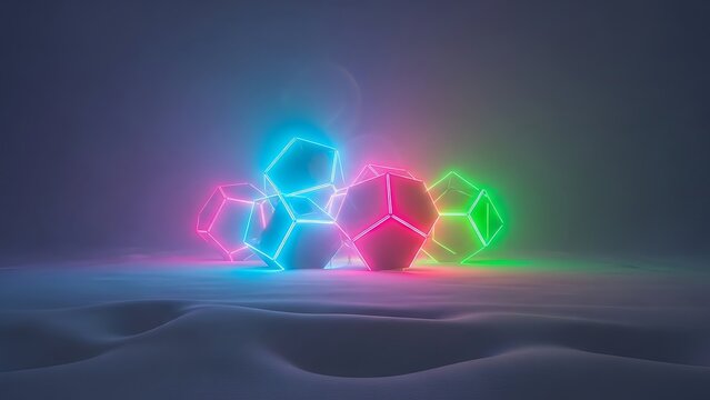 Neon Geometric Shapes in Abstract Landscape light