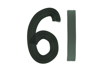 Number Sixty-one, 61 made with Plaster Rake Brush on transparent background, Digit, Black color, Dark-green color, isolated background, Illustration, Typography, Handmade, Set 0-100