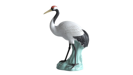 Obraz premium Elegant ceramic red-crowned crane figurine stands gracefully on a teal base, showcasing intricate details of this majestic bird. background removed
