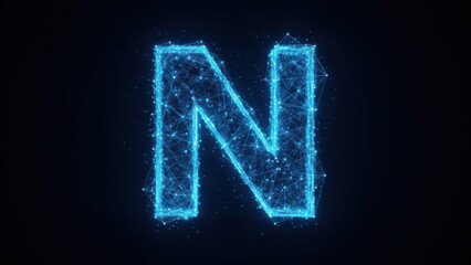 Blue digital plexus letter N glowing with particles against a dark blue alphabet