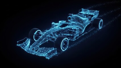 Fototapeta premium Blue Wireframe Formula Race Car Dark with Motion Effect sports car automobile