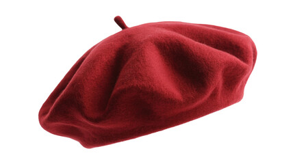 A classic deep red wool beret, a stylish and iconic French-inspired headwear piece, isolated against a solid background. background removed