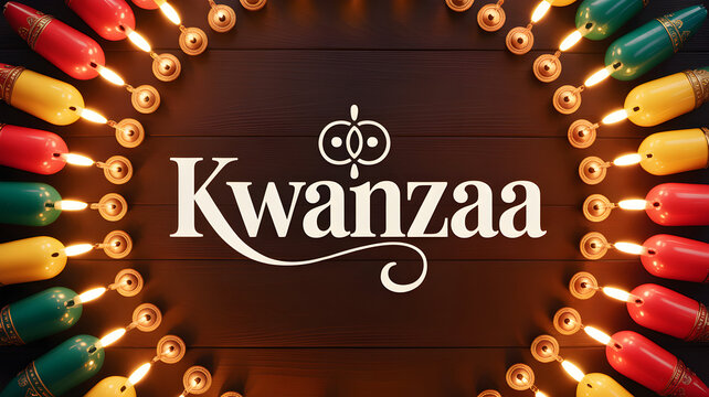 Kwanzaa celebration with kinara candles on wooden table african american heritage