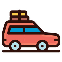 traveling red suv car icon illustration