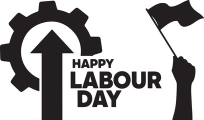 Happy Labour Day with gear, arrow and flag text words