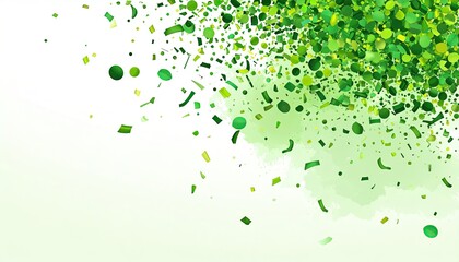 Abstract Green Confetti Explosion on White Background.