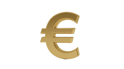 Obraz premium A gleaming golden 3D Euro symbol, signifying European currency, wealth, and finance. Isolated object on a plain background for versatile use. background removed