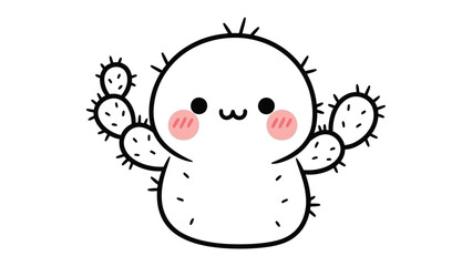 Cute Cartoon Cactus: An adorable cartoon cactus with a friendly smile and charming blush, standing alone as a symbol of resilience and joy.