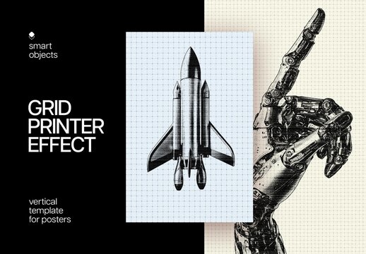 Grid Print Poster Effect Mockup