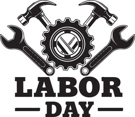 Labor Day graphic with tools and text holiday wrench