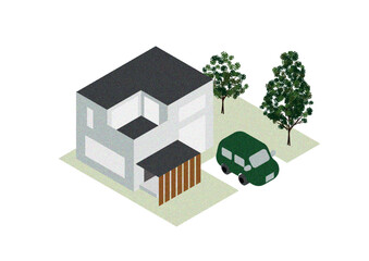 一軒家のアイソメトリックイラスト